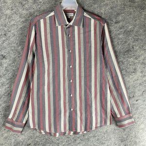 Bachrach Button Up Shirt Medium Men's Long Sleeve Striped 100% Cotton M